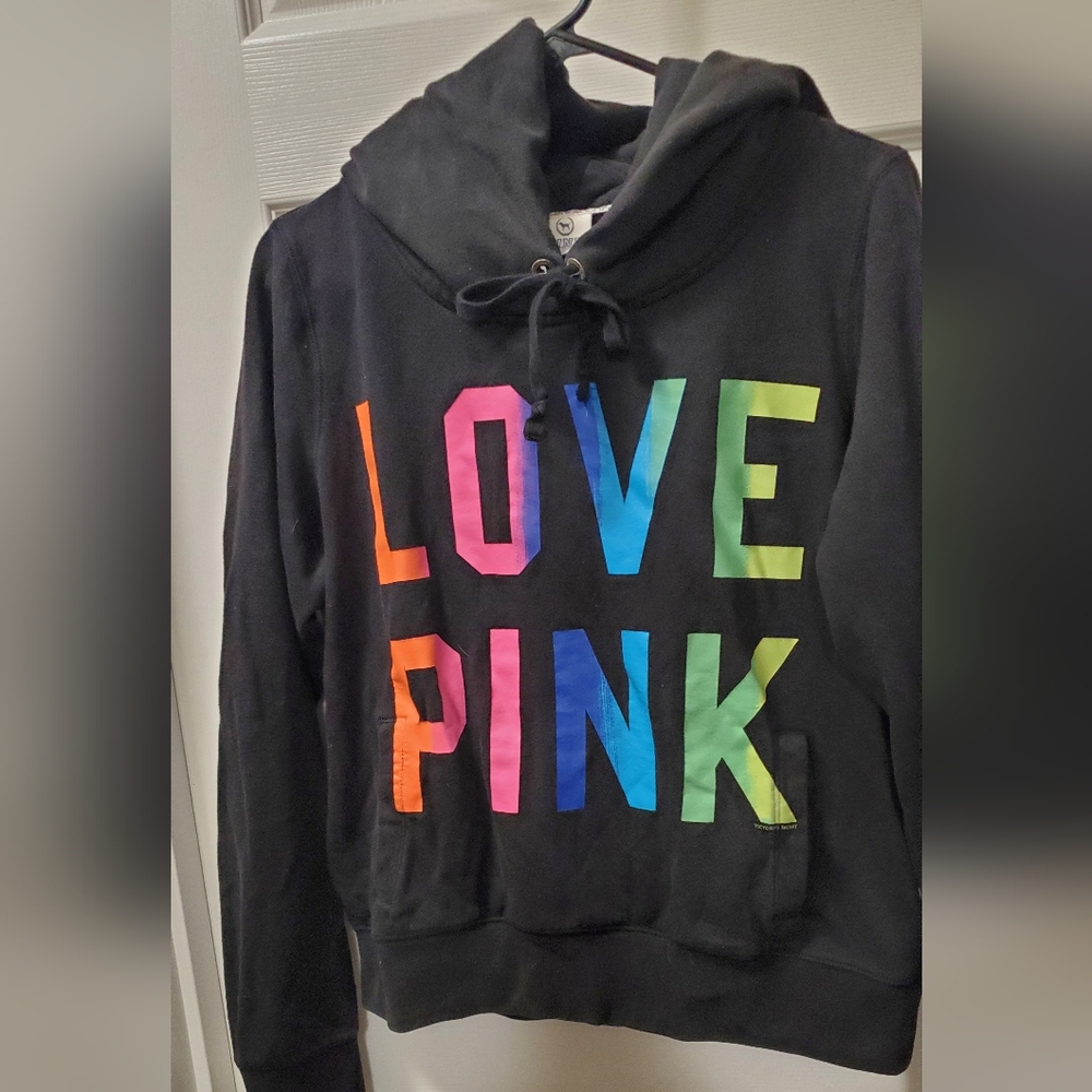 PINK Victoria's Secret Black Rainbow OMBRE Hoodie 9/2011 LARGE